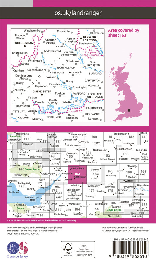Carte topographique n° 163 - Cheltenham, Cirencester (Grande Bretagne) | Ordnance Survey - Landranger carte pliée Ordnance Survey Papier 