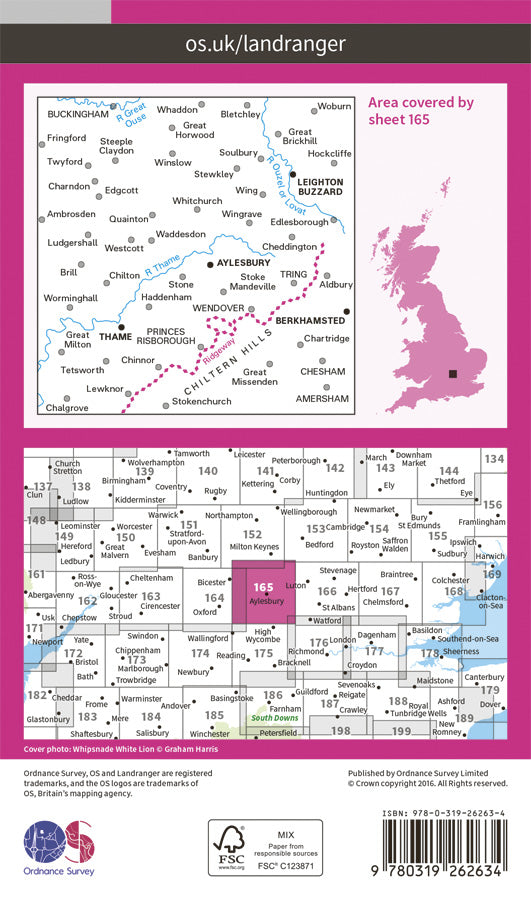 Carte topographique n° 165 - Aylesbury, Leighton Buzzard, Thame, Berkhamsted (Grande Bretagne) | Ordnance Survey - Landranger carte pliée Ordnance Survey Papier 