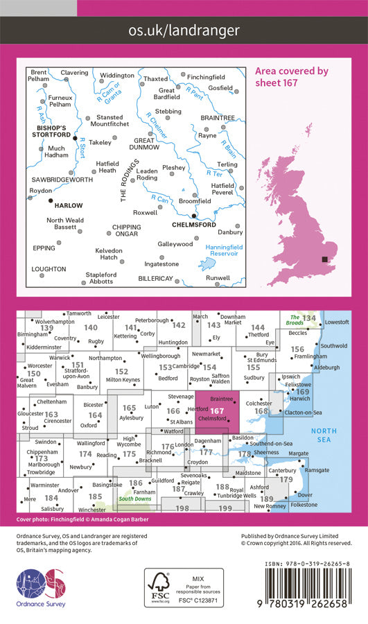 Carte topographique n° 167 - Chelmsford, Harlow (Grande Bretagne) | Ordnance Survey - Landranger carte pliée Ordnance Survey Papier 