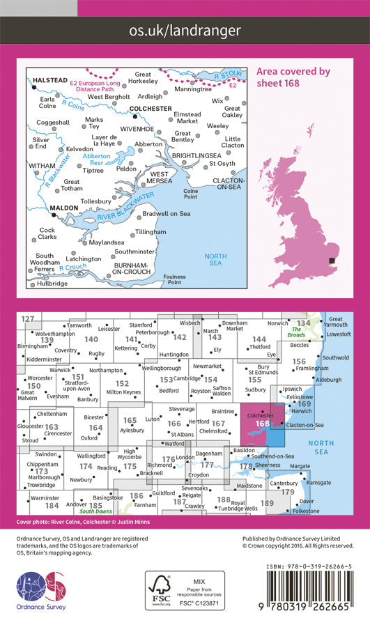 Carte topographique n° 168 - Colchester, Halstead, Maldon (Grande Bretagne) | Ordnance Survey - Landranger carte pliée Ordnance Survey Papier 