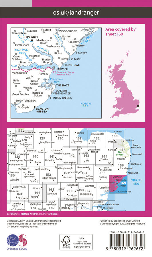Carte topographique n° 169 - Ipswich, The Naze, Clacton-on-Sea (Grande Bretagne) | Ordnance Survey - Landranger carte pliée Ordnance Survey Papier 