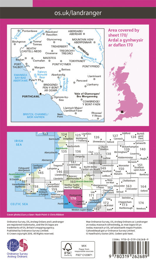 Carte topographique n° 170 - Vale of Glamorgan (Grande Bretagne) | Ordnance Survey - Landranger carte pliée Ordnance Survey Papier 