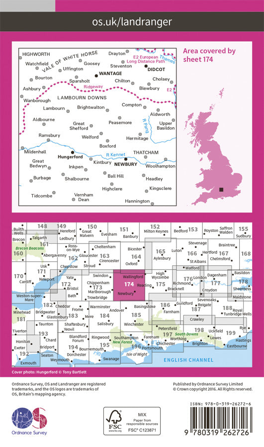 Carte topographique n° 174 - Newbury, Wantage (Grande Bretagne) | Ordnance Survey - Landranger carte pliée Ordnance Survey Papier 