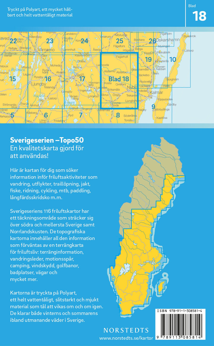 Carte topographique n° 18 - Nybro (Suède) | Norstedts - Sverigeserien carte pliée Norstedts 