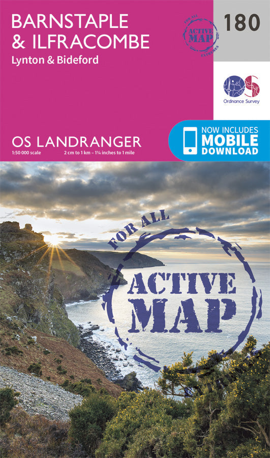 Carte topographique n° 180 - Barnstable, Ilfracombe (Grande Bretagne) | Ordnance Survey - Landranger carte pliée Ordnance Survey Plastifiée 
