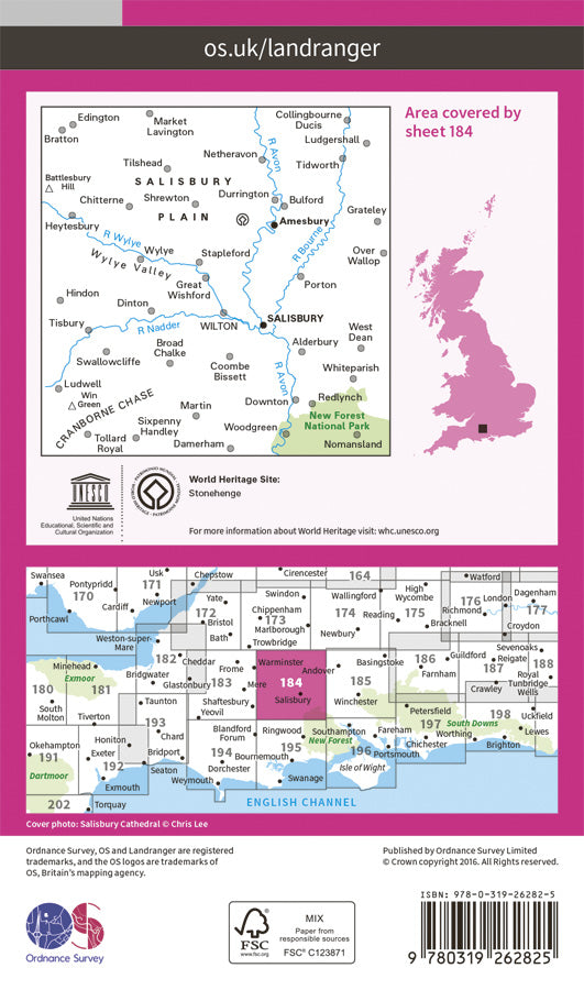 Carte topographique n° 184 - Salisbury, The Plain (Grande Bretagne) | Ordnance Survey - Landranger carte pliée Ordnance Survey Papier 