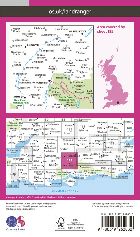 Carte topographique n° 185 - Winchester, Basingstoke (Grande Bretagne) | Ordnance Survey - Landranger carte pliée Ordnance Survey Papier 