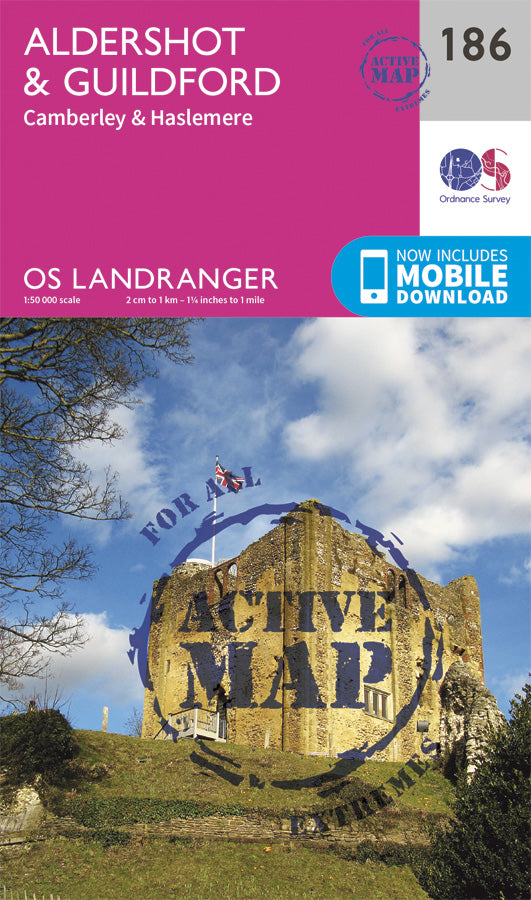 Carte topographique n° 186 - Aldershot, Guildford (Grande Bretagne) | Ordnance Survey - Landranger carte pliée Ordnance Survey Plastifiée 