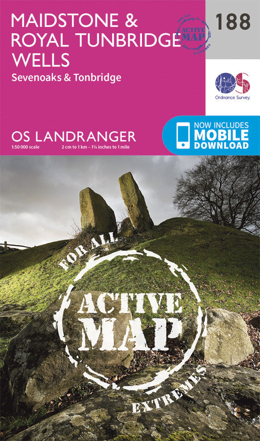 Carte topographique n° 188 - Maidstone, Royal Tunbridge Wells (Grande Bretagne) | Ordnance Survey - Landranger carte pliée Ordnance Survey Plastifiée 
