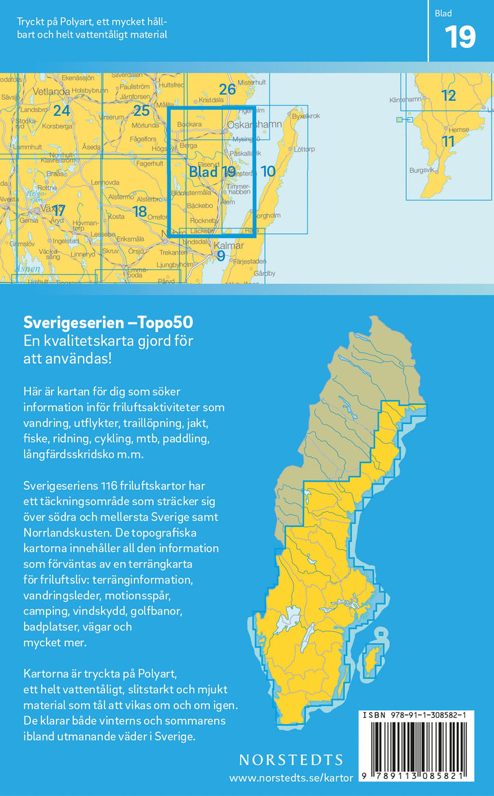 Carte topographique n° 19 - Oskarshamn (Suède) | Norstedts - Sverigeserien carte pliée Norstedts 