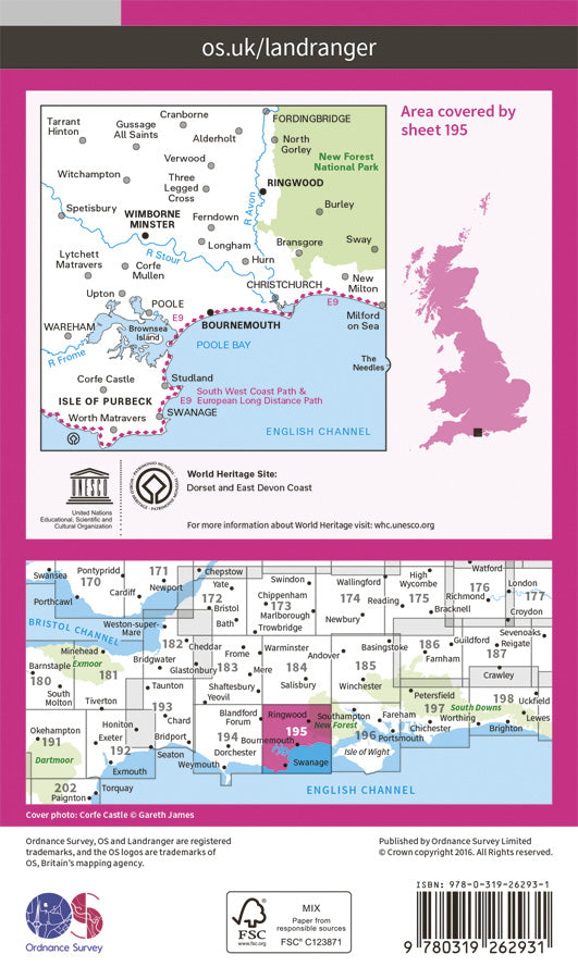 Carte topographique n° 195 - Bournemouth, Purbeck (Grande Bretagne) | Ordnance Survey - Landranger carte pliée Ordnance Survey Papier 