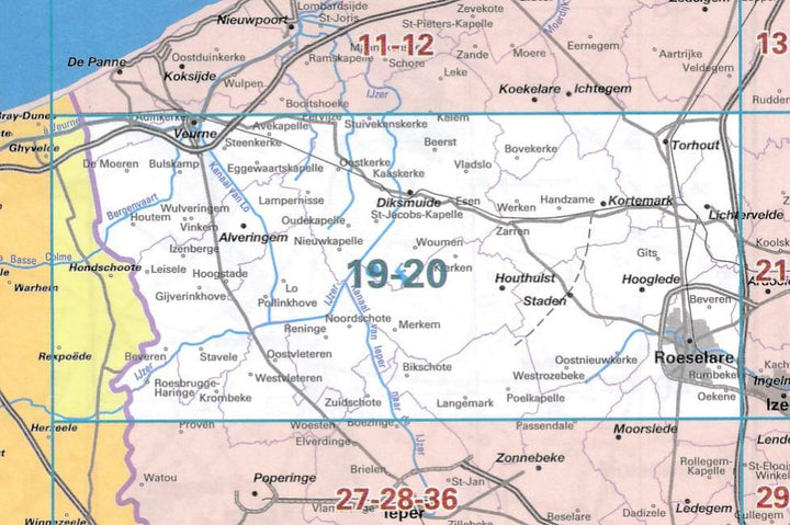 Carte topographique n° 20-19 - Roeselare (Belgique) | NGI - 1/50 000 carte pliée IGN Belgique 