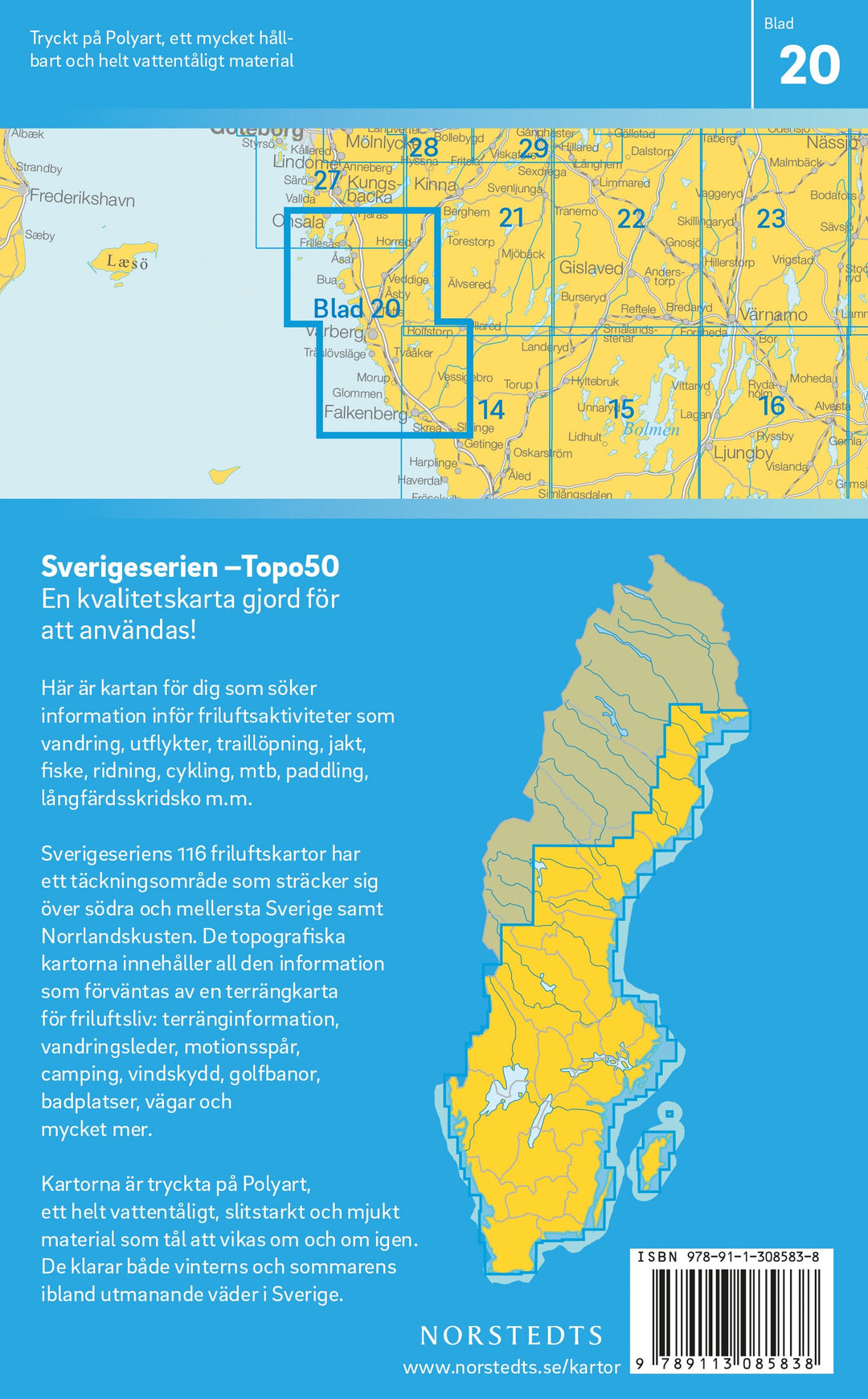 Carte topographique n° 20 - Varberg (Suède) | Norstedts - Sverigeserien carte pliée Norstedts 