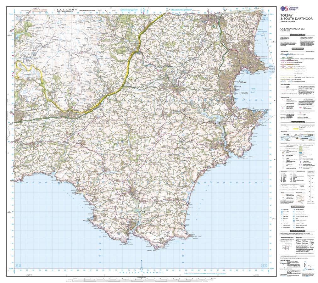 Carte topographique n° 202 - Torbay, South Dartmoor (Grande Bretagne) | Ordnance Survey - Landranger carte pliée Ordnance Survey 