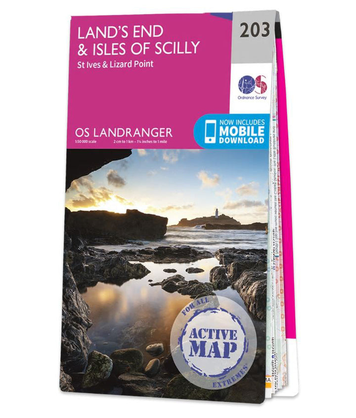 Carte topographique n° 203 - Land's End, Isles of Scilly (Grande Bretagne) | Ordnance Survey - Landranger carte pliée Ordnance Survey Plastifiée 