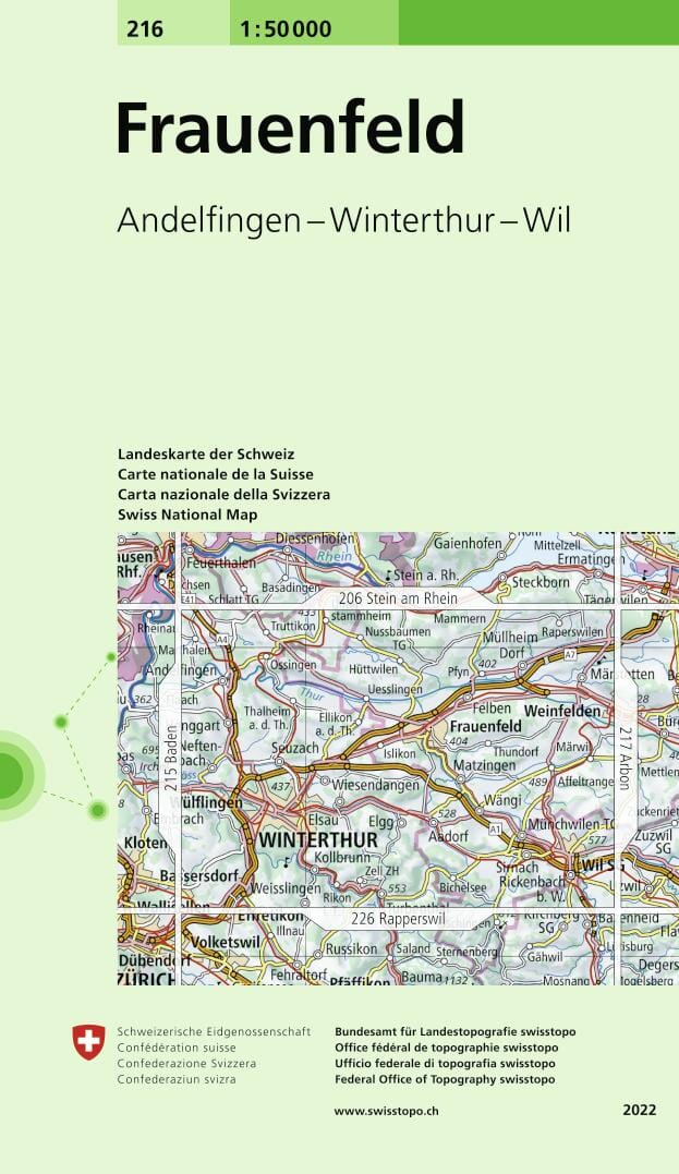Carte topographique n° 216 - Frauenfeld (Suisse) | Swisstopo - 1/50 000 carte pliée Swisstopo 