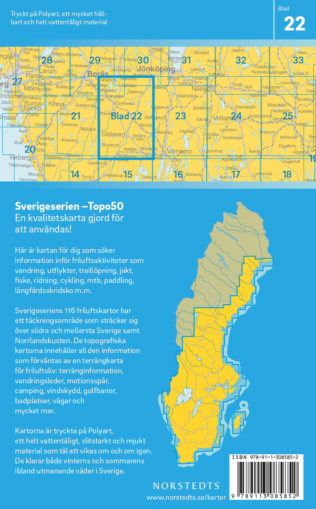 Carte topographique n° 22 - Gislaved (Suède) | Norstedts - Sverigeserien carte pliée Norstedts 