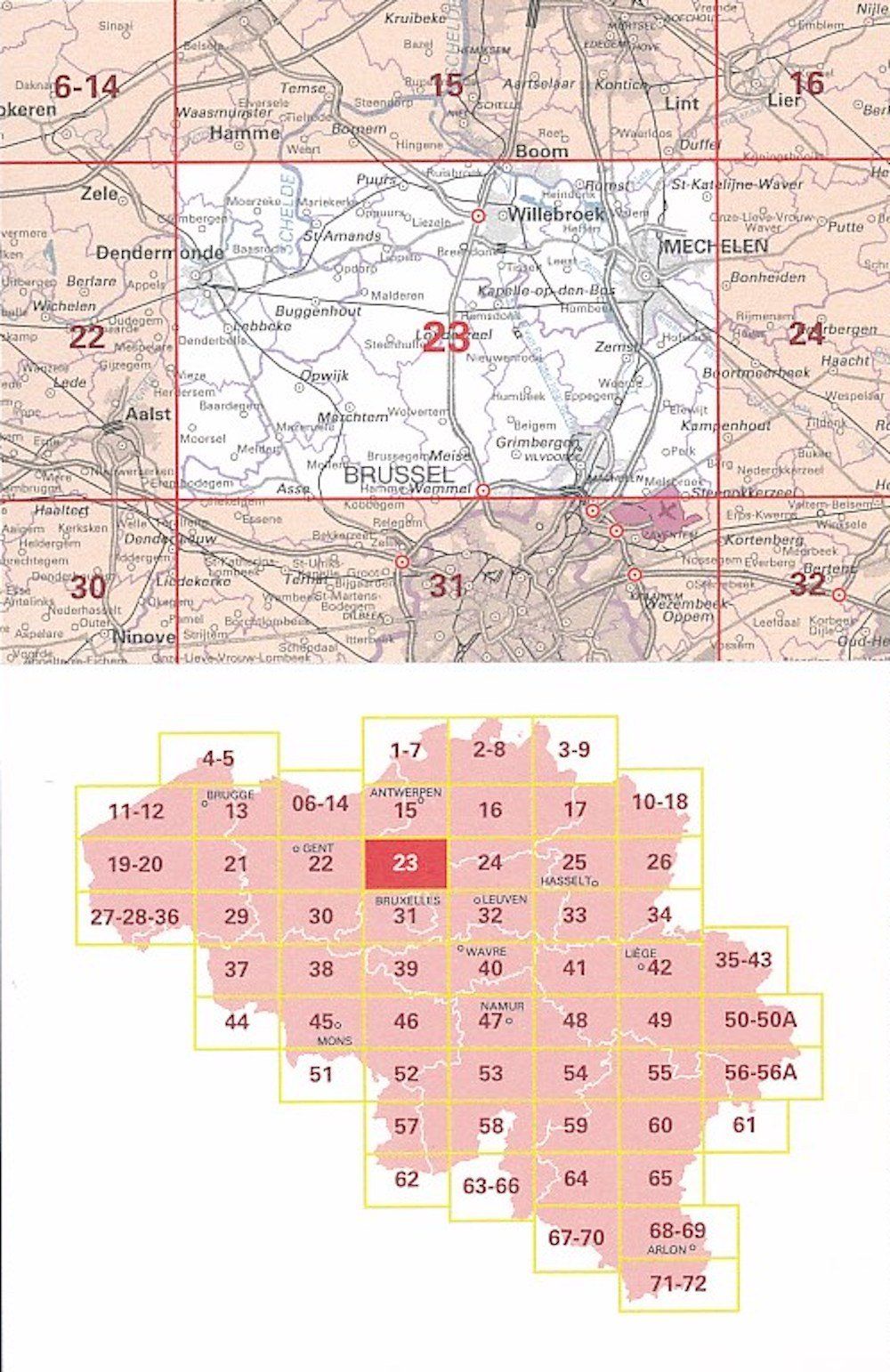 Carte topographique n° 23 - Malines (Belgique) | NGI - 1/50 000 carte pliée IGN Belgique 