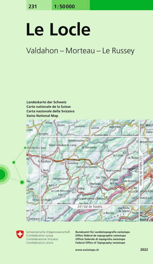 Carte topographique n° 231 - Le Locle (Suisse) | Swisstopo - 1/50 000 carte pliée Swisstopo 