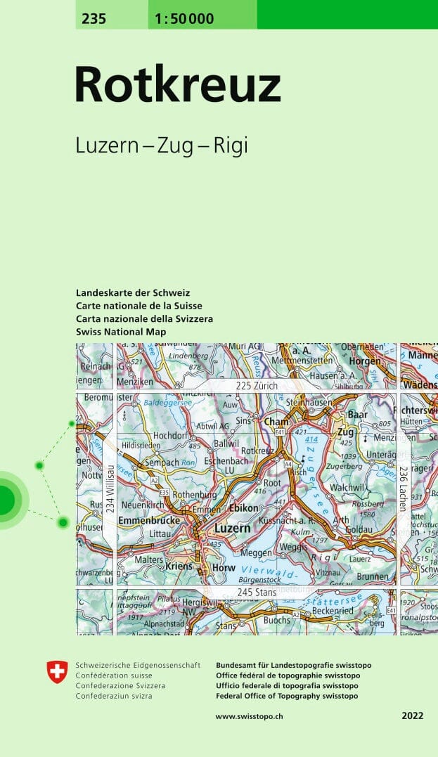 Carte topographique n° 235 - Rotkreuz (Suisse) | Swisstopo - 1/50 000 carte pliée Swisstopo 