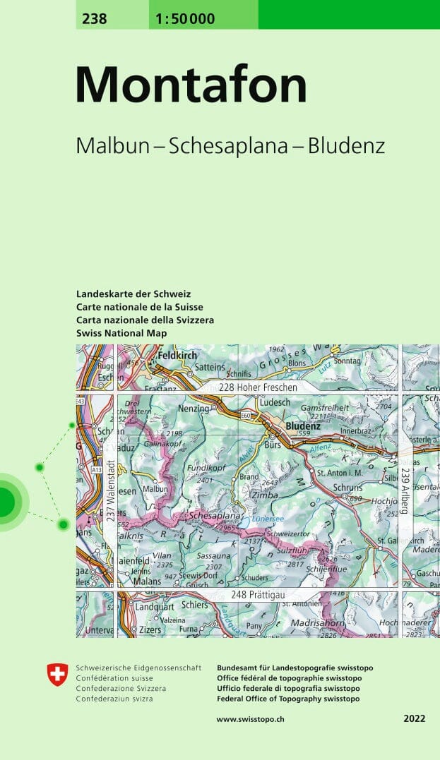 Carte topographique n° 238 - Montafon (Suisse) | Swisstopo - 1/50 000 carte pliée Swisstopo 