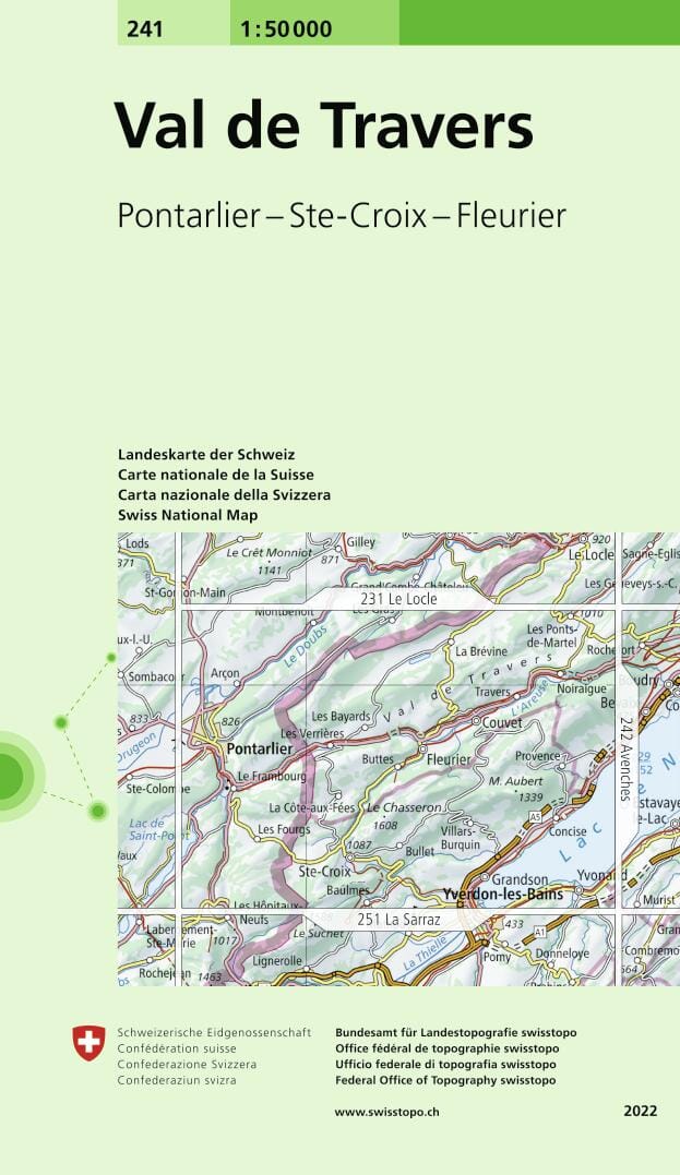 Carte topographique n° 241 - Val de Travers (Suisse) | Swisstopo - 1/50 000 carte pliée Swisstopo 