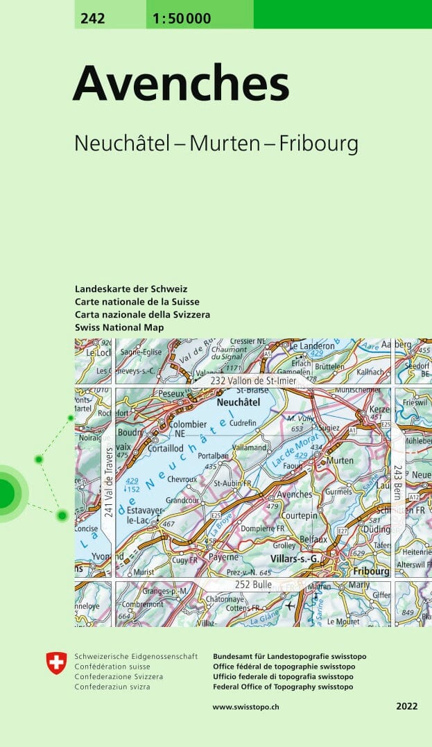 Carte topographique n° 242 - Avenches (Suisse) | Swisstopo - 1/50 000 carte pliée Swisstopo 