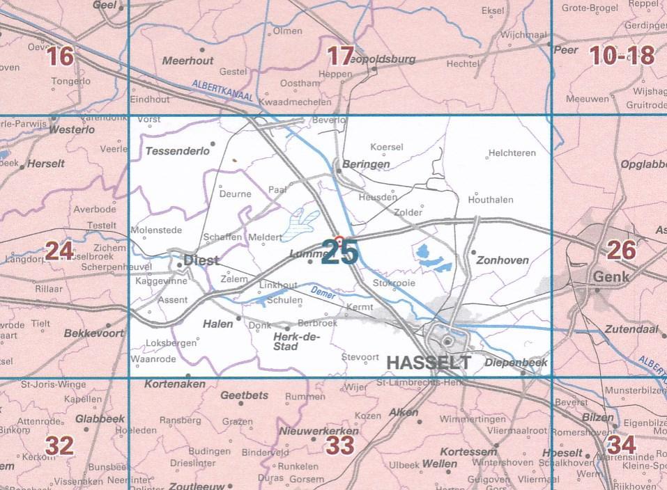Carte topographique n° 25 - Hasselt (Belgique) | NGI - 1/50 000 carte pliée IGN Belgique 