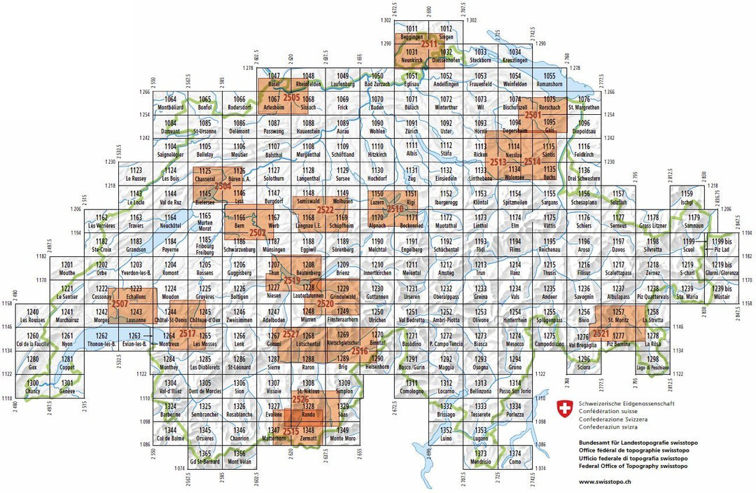 Carte topographique n° 2510 - Luzern & Umgeg (Suisse) | Swisstopo - 1/25 000 carte pliée Swisstopo 