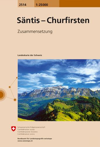 Carte topographique n° 2514 - Säntis, Churfirsten (Suisse) | Swisstopo - 1/25 000 carte pliée Swisstopo 