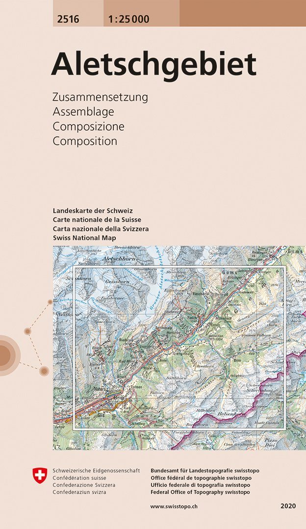 Carte topographique n° 2516 - Aletschgebiet (Suisse) | Swisstopo - 1/25 000 carte pliée Swisstopo 