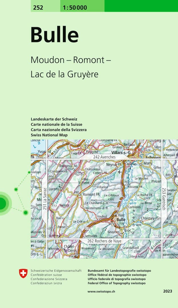 Carte topographique n° 252 - Bulle (Suisse) | Swisstopo - 1/50 000 carte pliée Swisstopo 