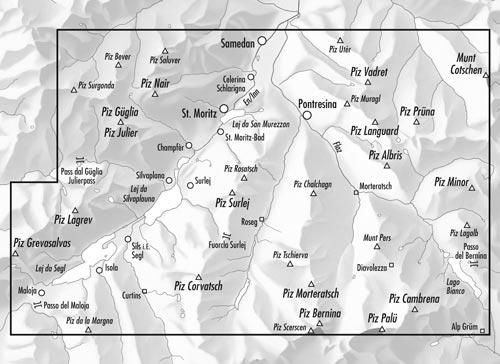 Carte topographique n° 2521 - St-Moritz, Bernina (Suisse) | Swisstopo - 1/25 000 carte pliée Swisstopo 