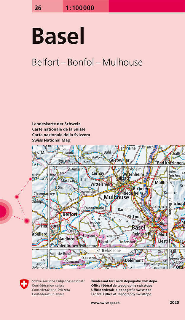 Carte topographique n° 26 - Bâle (Suisse) | Swisstopo - 1/100 000 carte pliée Swisstopo 