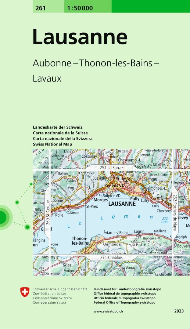 Carte topographique n° 261 - Lausanne (Suisse) | Swisstopo - 1/50 000 carte pliée Swisstopo 