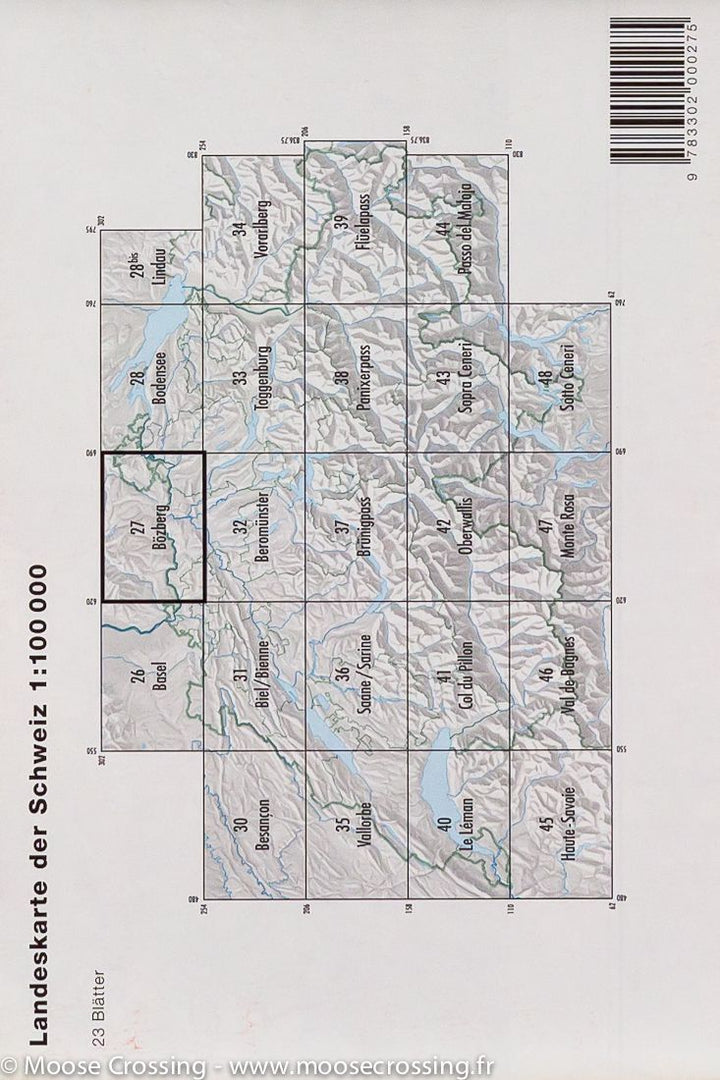 Carte topographique n° 27 - Boezberg (Suisse) | Swisstopo - 1/100 000 carte pliée Swisstopo 