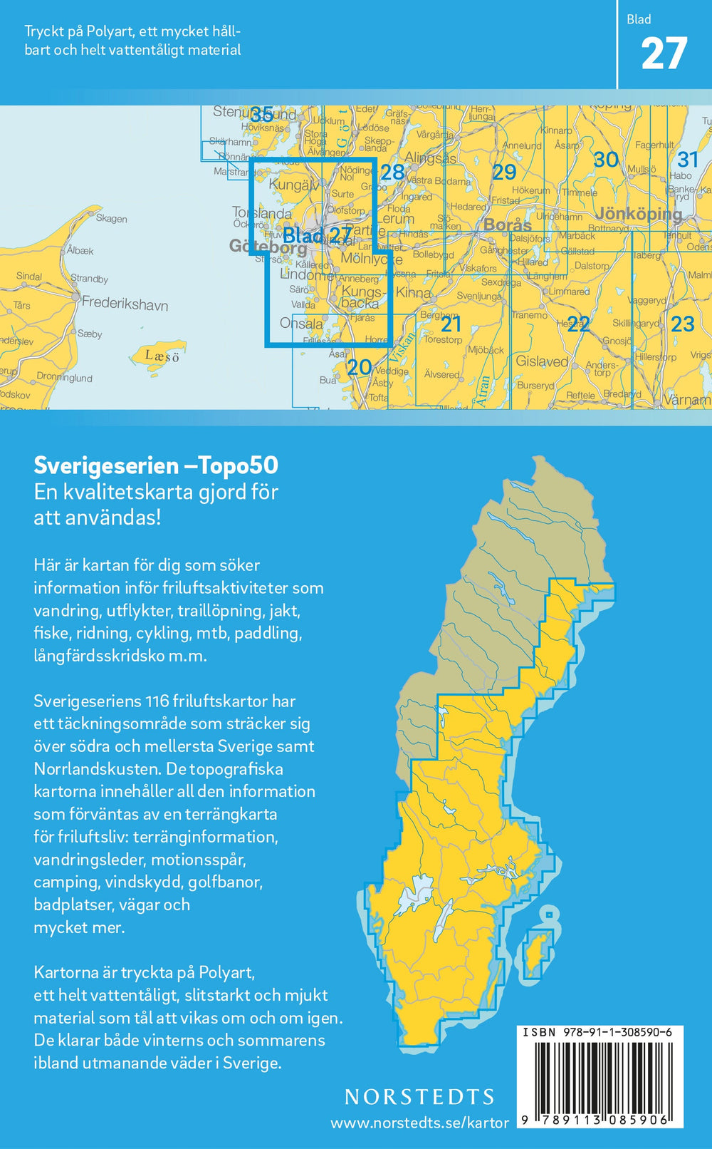 Carte topographique n° 27 - Göteborg (Suède) | Norstedts - Sverigeserien carte pliée Norstedts 