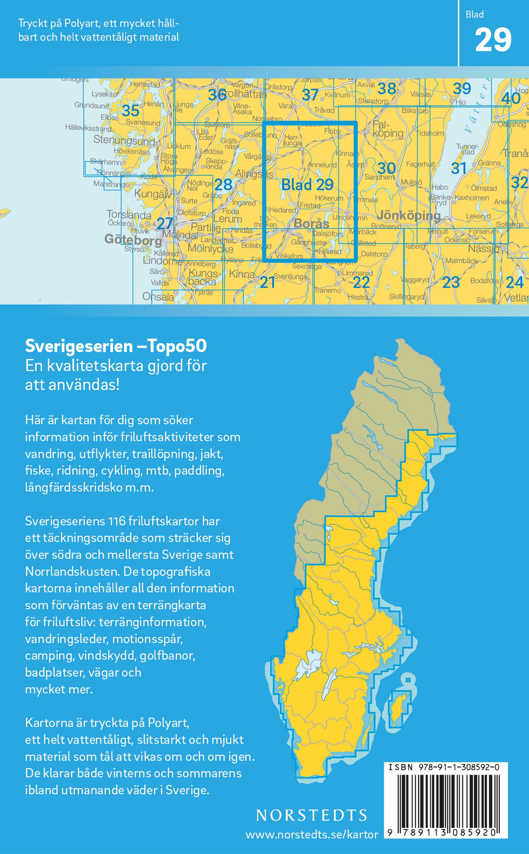 Carte topographique n° 29 - Borås (Suède) | Norstedts - Sverigeserien carte pliée Norstedts 