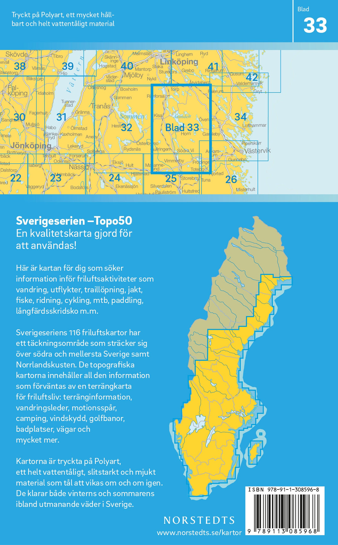 Carte topographique n° 33 - Kisa (Suède) | Norstedts - Sverigeserien carte pliée Norstedts 