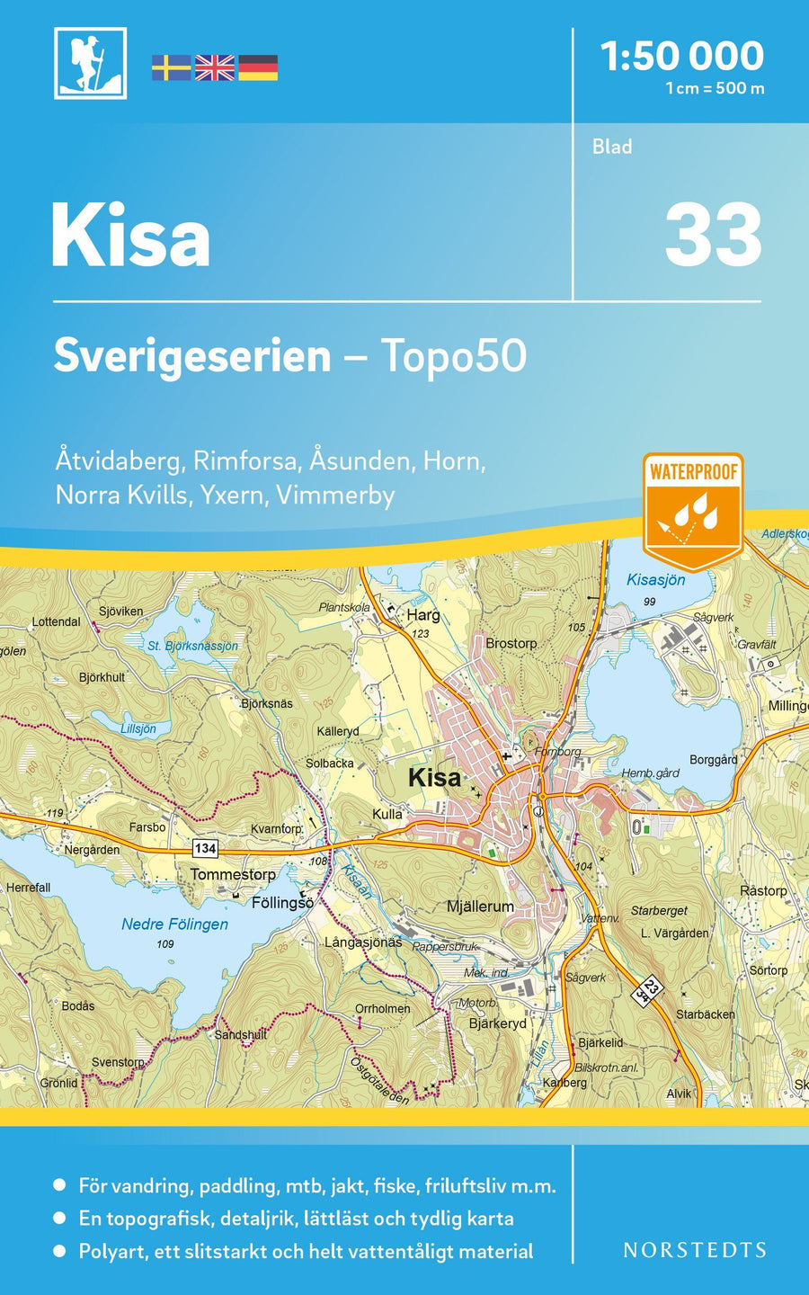 Carte topographique n° 33 - Kisa (Suède) | Norstedts - Sverigeserien carte pliée Norstedts 