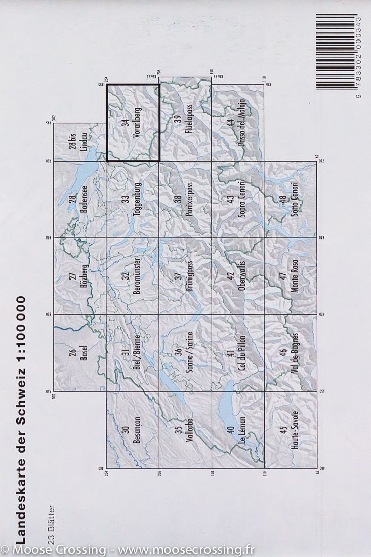Carte topographique n° 34 - Vorarlberg (Suisse) | Swisstopo - 1/100 000 carte pliée Swisstopo 
