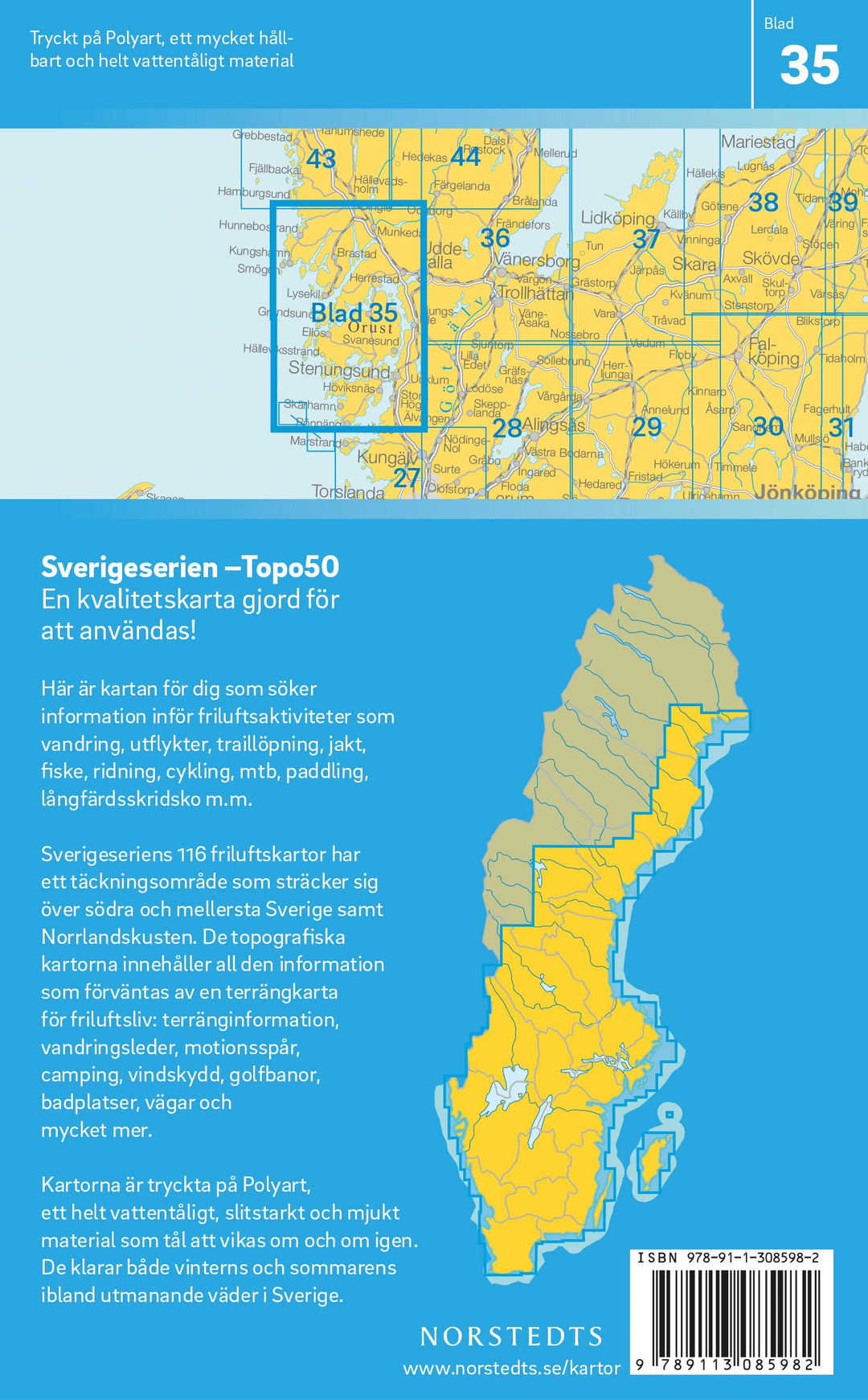 Carte topographique n° 35 - Orust (Suède) | Norstedts - Sverigeserien carte pliée Norstedts 