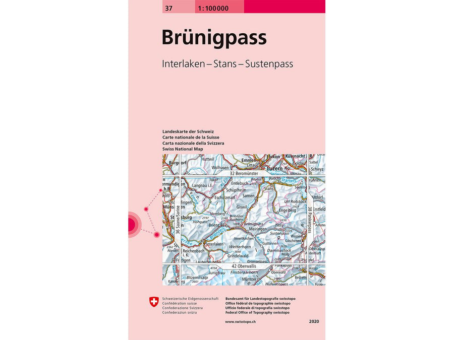 Carte topographique n° 37 - Col de Brünig (région de Meiringen, Suisse) | Swisstopo - 1/100 000 carte pliée Swisstopo 