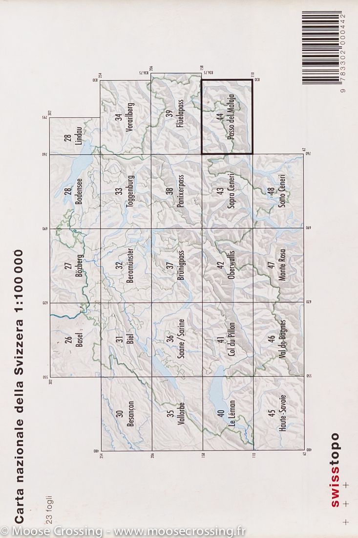 Carte topographique n° 44 - Passo del Maloja (Suisse) | Swisstopo - 1/100 000 carte pliée Swisstopo 
