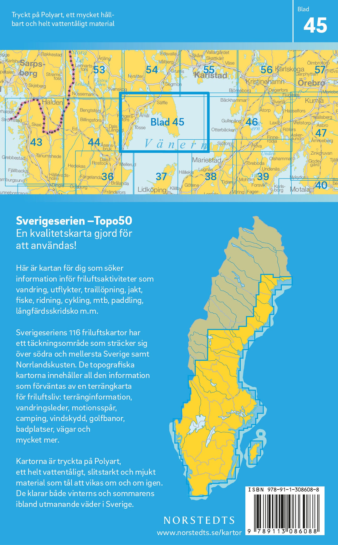 Carte topographique n° 45 - Åmål (Suède) | Norstedts - Sverigeserien carte pliée Norstedts 