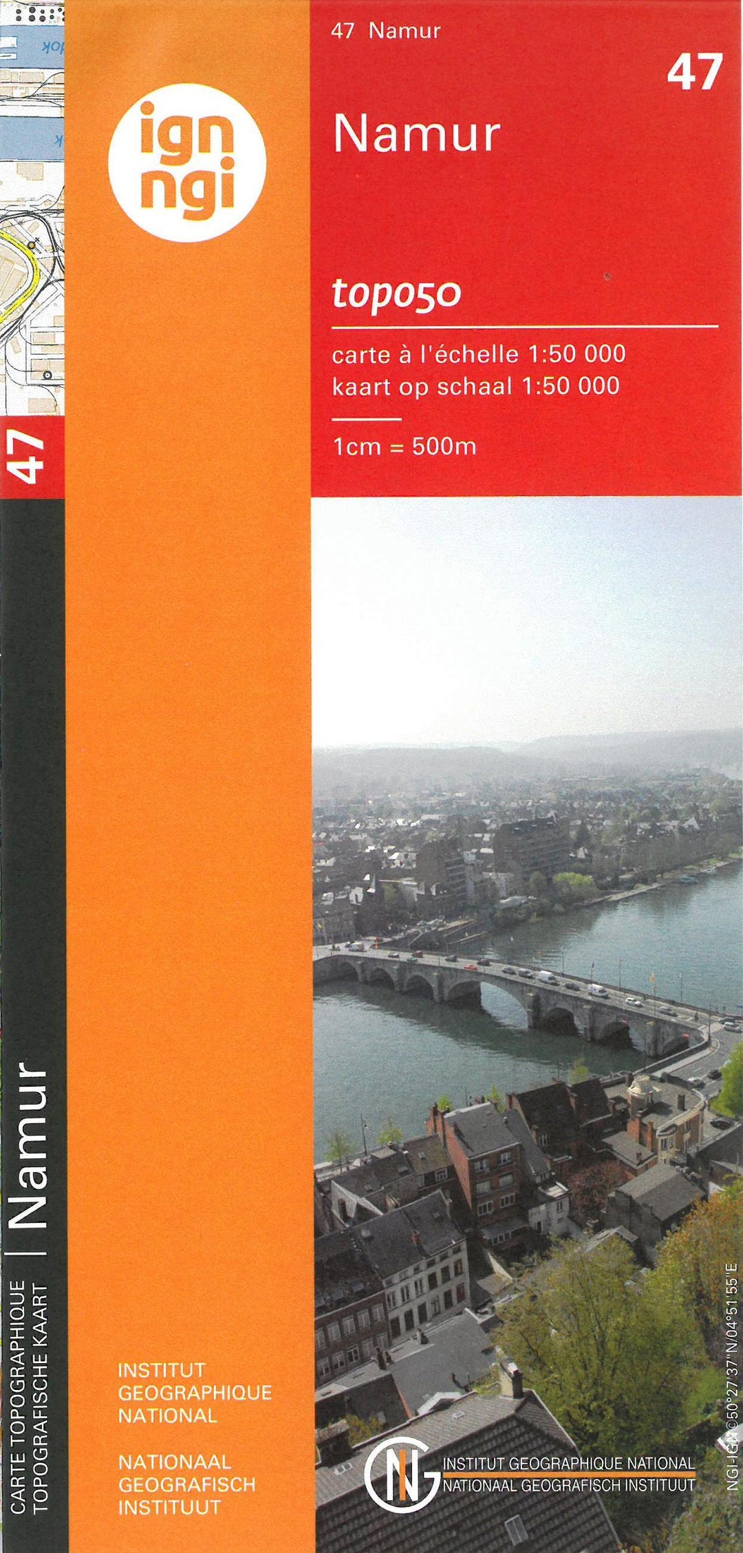 Carte topographique n° 47 - Namur (Belgique) | NGI - 1/50 000 carte pliée IGN Belgique 