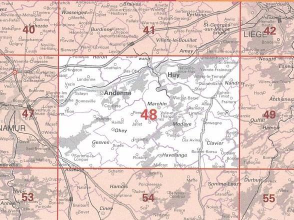 Carte topographique n° 48 - Huy (Belgique) | NGI - 1/50 000 carte pliée IGN Belgique 