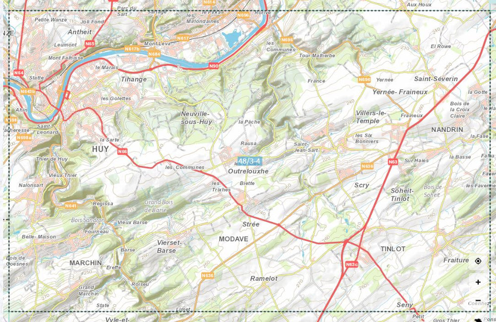 Carte topographique n° 48/3-4 - Huy (Belgique) | NGI topo 25 carte pliée IGN Belgique 