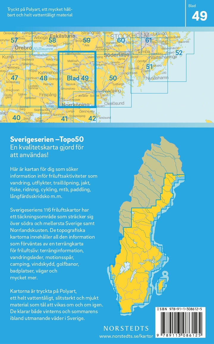 Carte topographique n° 49 - Katrineholm (Suède) | Norstedts - Sverigeserien carte pliée Norstedts 