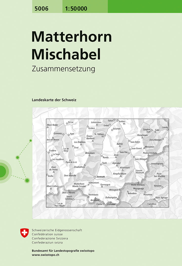 Carte topographique n° 5006 - Matterhorn, Mischabel (Suisse) | Swisstopo - 1/50 000 carte pliée Swisstopo 